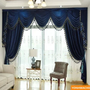 Velvet Plush-Blue -silver Curtain